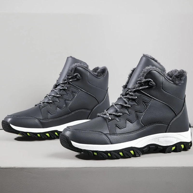 

2025 Men's Winter High Top Snow Boots Thermal Insulation Fleece Lined Thickened Non Slip Sole Casual Sports Cotton Padded Shoes​