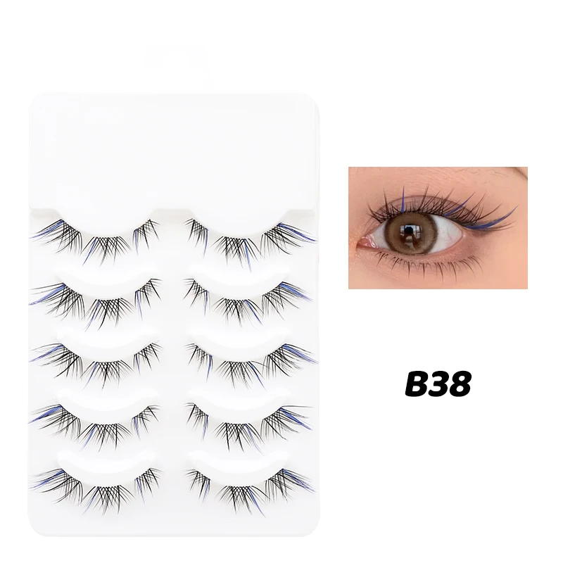 5 Paar Blaue Gemischte Farbige Künstliche Wimpern Natürliche Stachelige Manga-Wimpern Weiche Flauschige Streifenwimpern für Cosplay & Party-Make-up – Detail 9