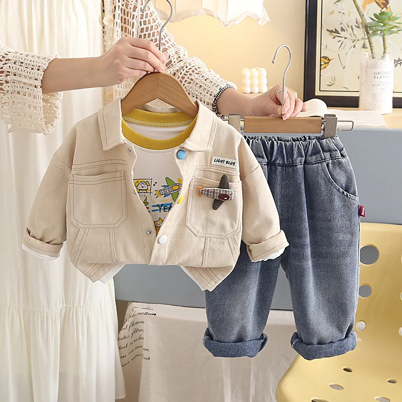 Toddler Boys Suit Kids Clothing 2026 New Spring Autumn Baby Boy Clothes 0-5 Years Jacket + T-shirts + Pants 3 Piece Outfit Set