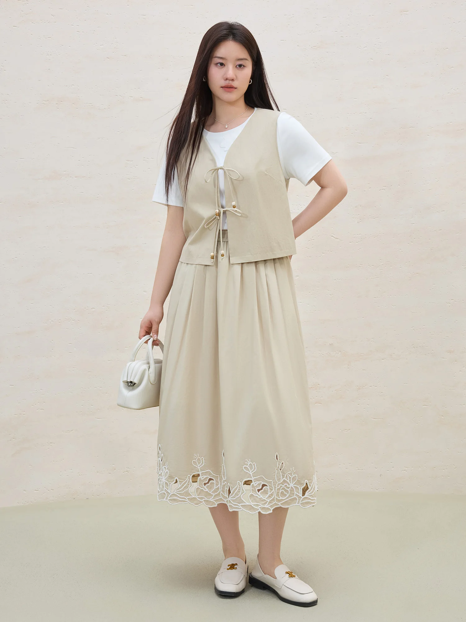 DUSHU Plus Size Lyocell Vest 2025 Summer Beaded Drawstring Slimming Fit Office Versatile Styling Transition Chic Vest
