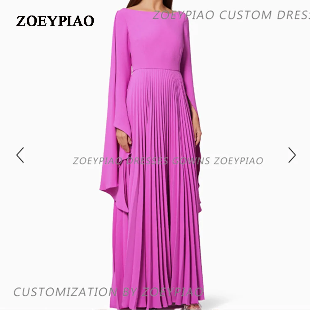 

Hot Pink Evening Gowns With Cape Sleeves vestidos de fiesta para mujer Elegant A Line Formal Occasion Dresses Custom Made