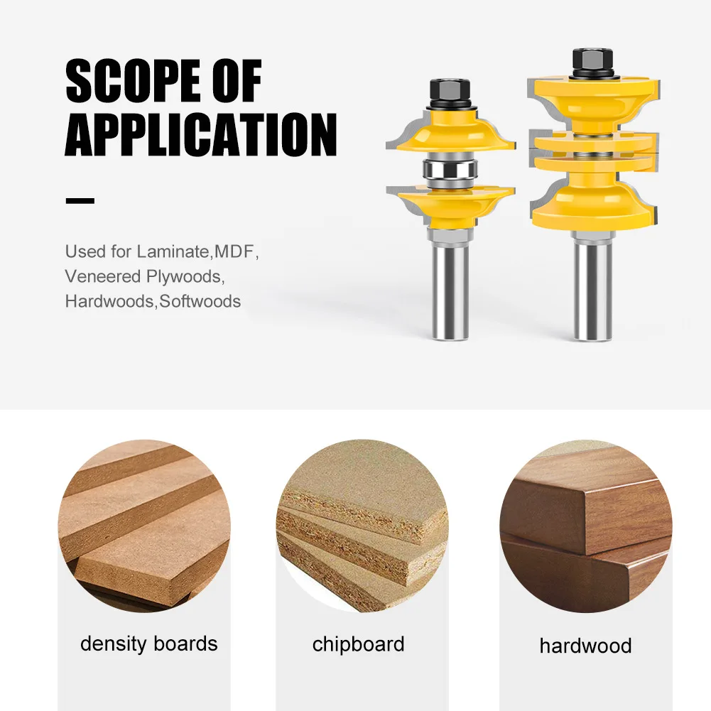 2PCS 1/2" 12.7MM 12MM Shank Milling Cutter Wood Carving Entry & Interior Door Ogee Router Bit Matched Wood Woodworking Machine