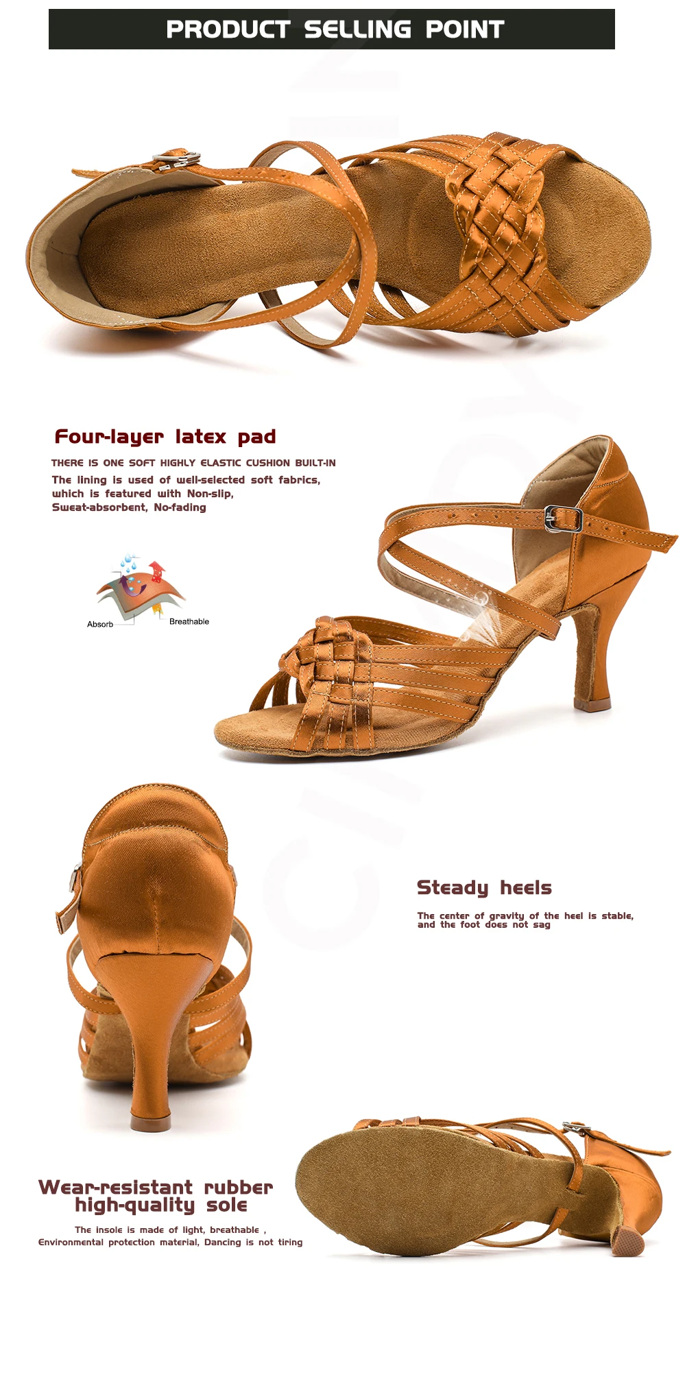 CINMIDY Satin-Tanzschuhe für Damen, Latein-Tanzschuhe, Tango-Salsa-Ballsaal-Tanzschuhe, Weichsohlen-Sandalen, Indoor-Party-Schuhe – Detail 4