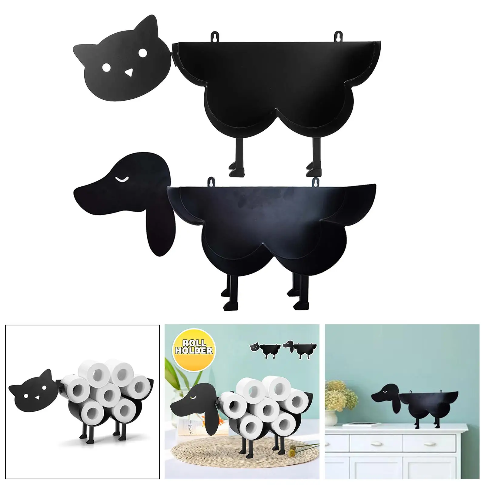 Portarrollos de papel higiénico con forma de Animal negro, soporte para papel de cocina, almacenamiento para el hogar y el baño, adornos independientes