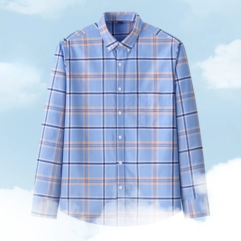 

11XL 10XL 100% Pure Cotton Stripe Men Shirts Long Sleeve Shirts Male Regular-fit Social Business Solid Color Oxford Plaid Shirt