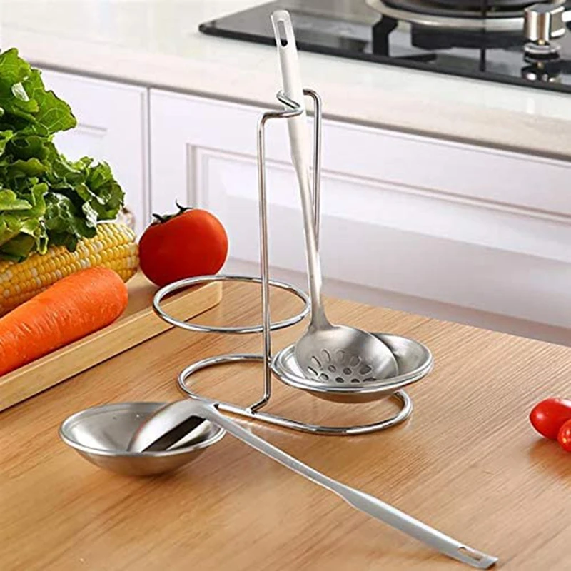 

2025 Trend304 Stainless Steel Double Ladles Holder Vertical Spoon Rest Cooking Utensils Stand