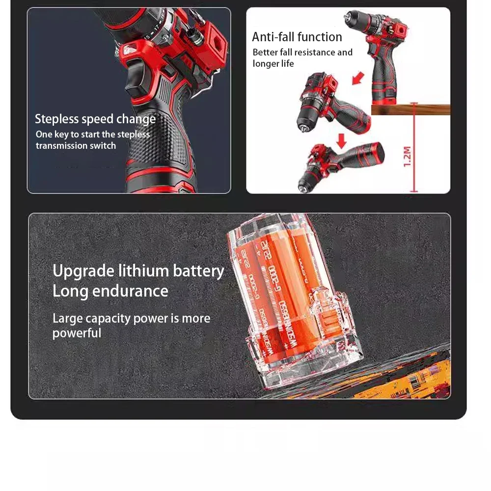 21V brushless metal ratchet chuck hand drill with LED working light, endless variable speed household electric screwdriver image 5