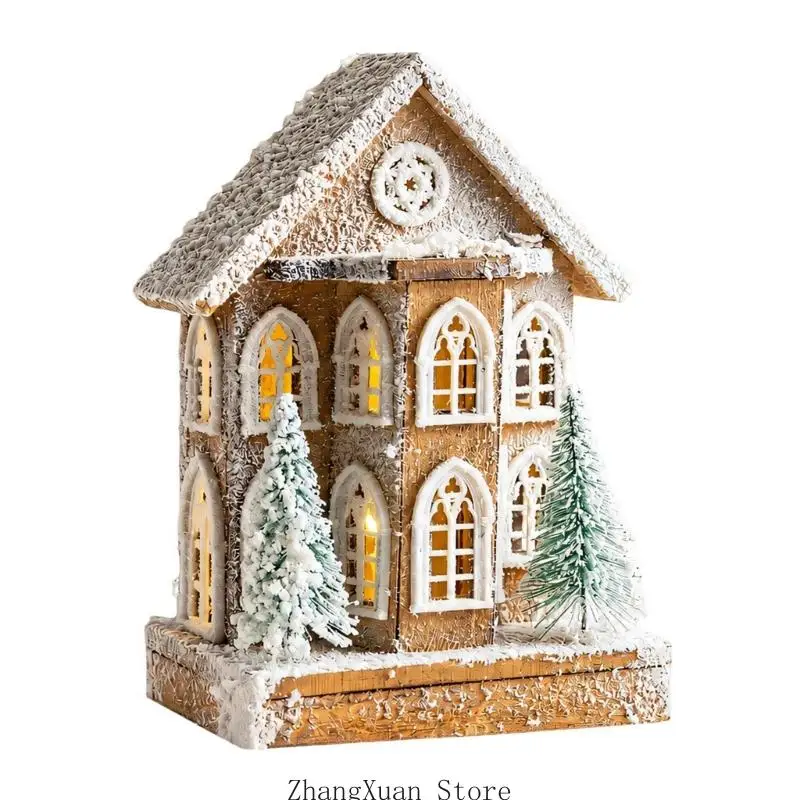 Beleuchtetes Miniatur-Schneehaus-Ornament mit weichem Licht zur Regalpräsentation, 3 x – Detail 2