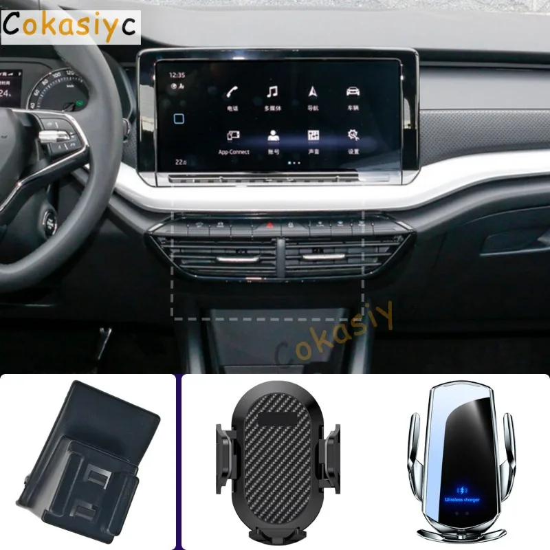 Suporte de Telefone para Carro para Skoda Octavia A8 2021 2022-2024, Suporte para Celular com Carregamento Sem Fio, Acessórios de Base Fixa Especial