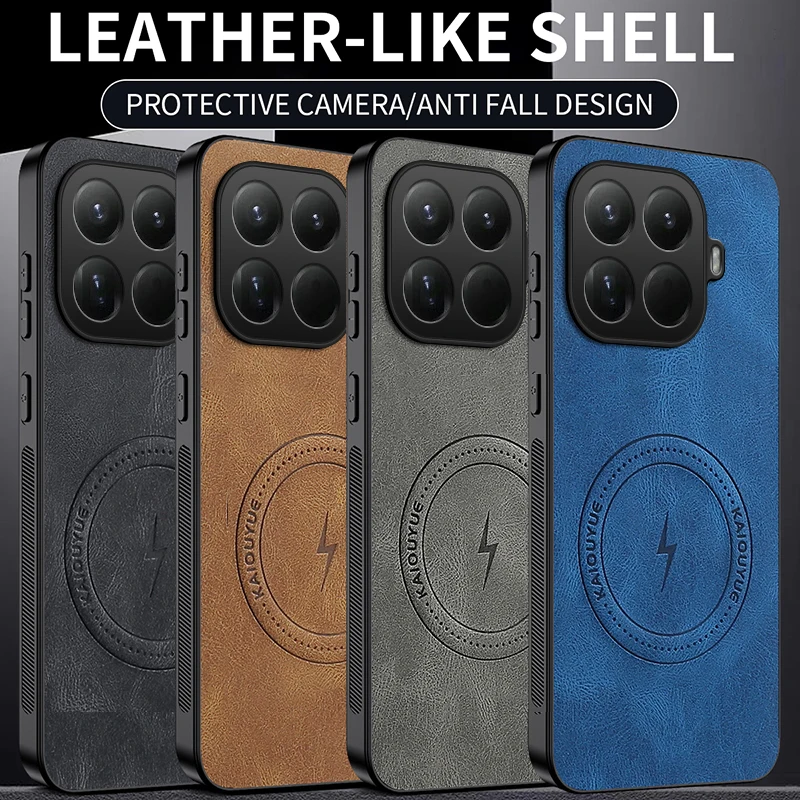 حافظة لهاتف Xiaomi Mi 15T Pro فاخرة من جلد البولي يوريثان غطاء خلفي مغناطيسي Magsafe لهاتف Xiaomi Mi 15T 15T Pro