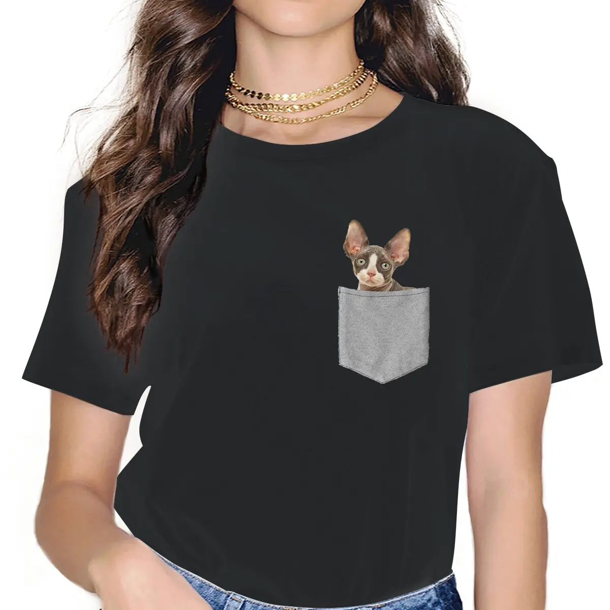 In Pocket Female Shirts Canadian Sphynx Cat Loose Vintage Women Top Harajuku Casual Feminine Blusas