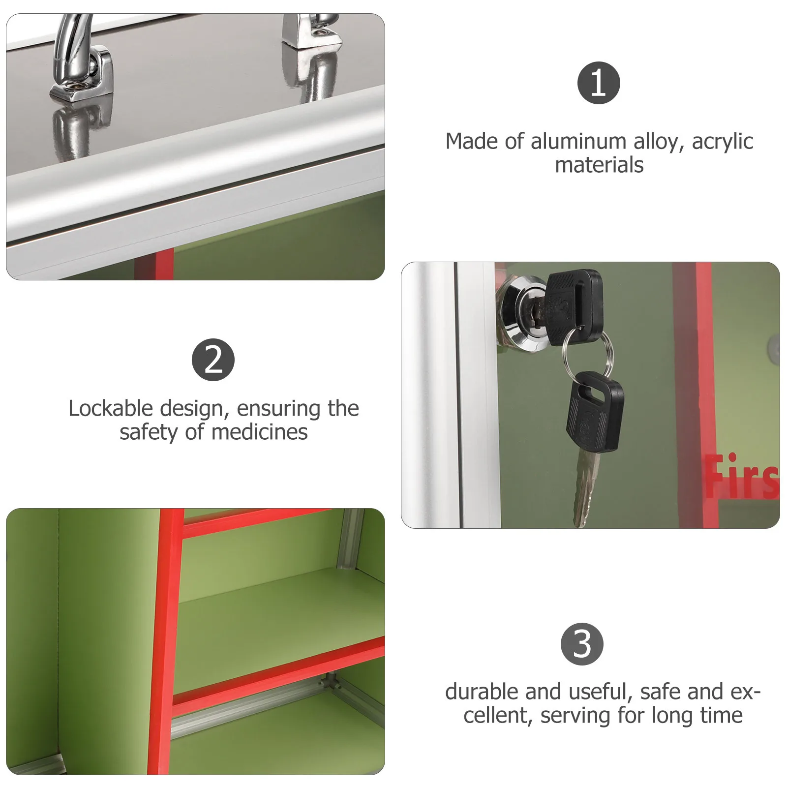 صندوق تخزين الأدوية القابل للقفل، صندوق أدوية آمن للبناء من الأكريليك والألومنيوم عالي التحمل لاستخدام سلامة المجتمع #4
