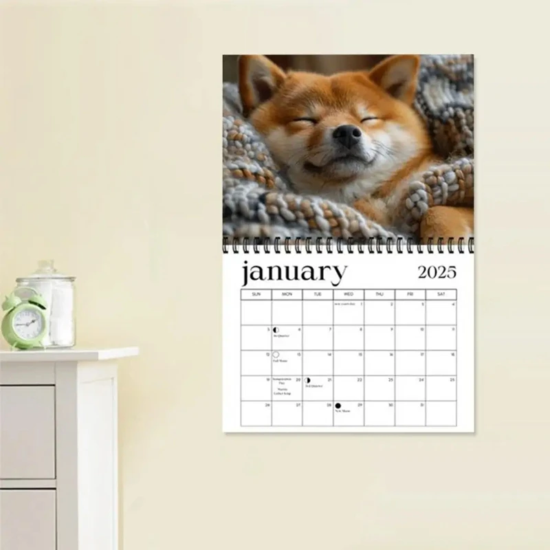 2025 Dog Wall Calendar Funny Sleepy Dog Pattern Calendar Holiday Reminder Home Office Daily Planner Time Management Tool