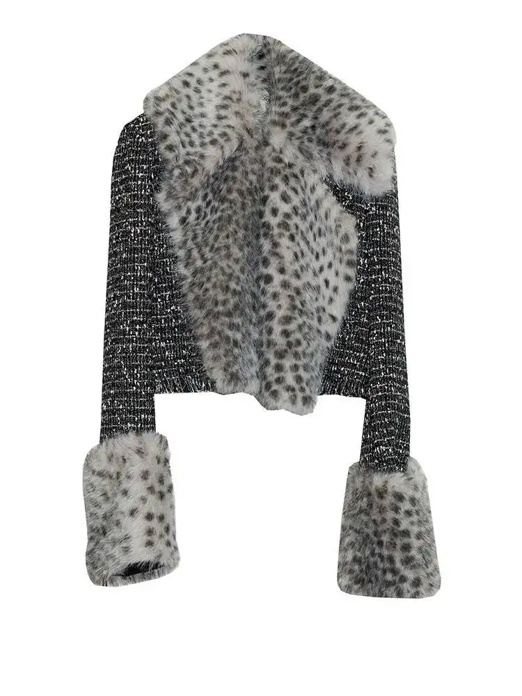 Leopard Detachable Short Elegant Faux Fur Jacket New Lapel Long Sleeve Women Coat Fashion Autumn Winter 2026 NZ6V