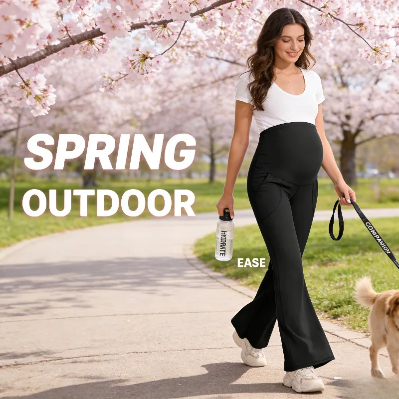 

Новые брюки для беременных, расклешенные колготки для йоги с высокой талией, удобные эластичные широкие брюки с поддержкой живота, облегающий базовый слой