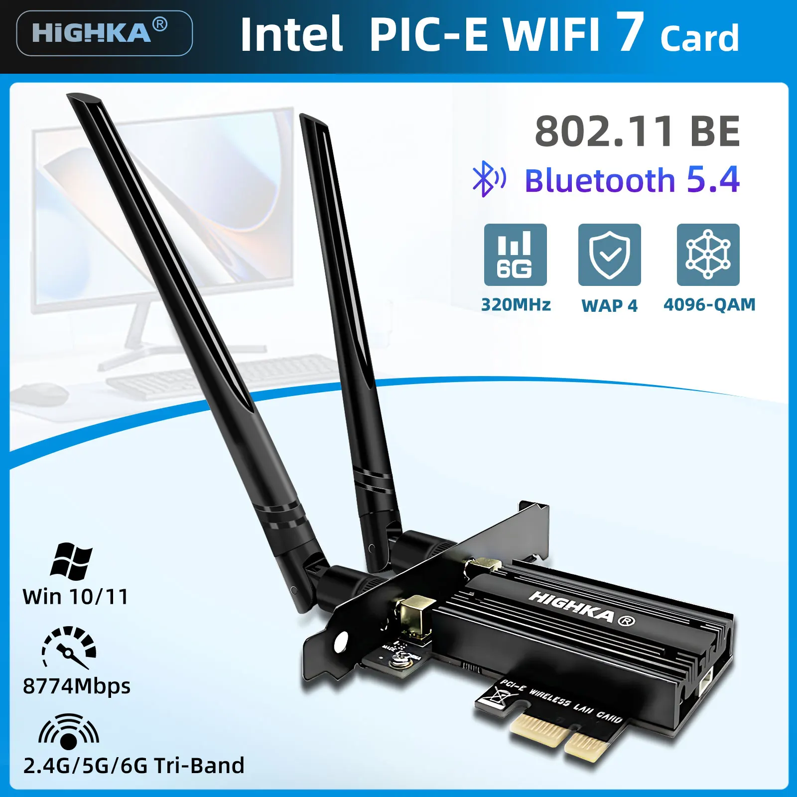 Intel WiFi 7 PCIe WiFi Card with Bluetooth 5.4, BE200 Chipset, Network Card Wireless Network Adapter for Windows 11/10 (64-bit)