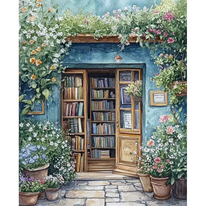 GATYZTORY Paint By Numbers Kits Diy Idea Bookstore Scenery for Adults Beginners Original gifts Picture Paint Color By Numbers