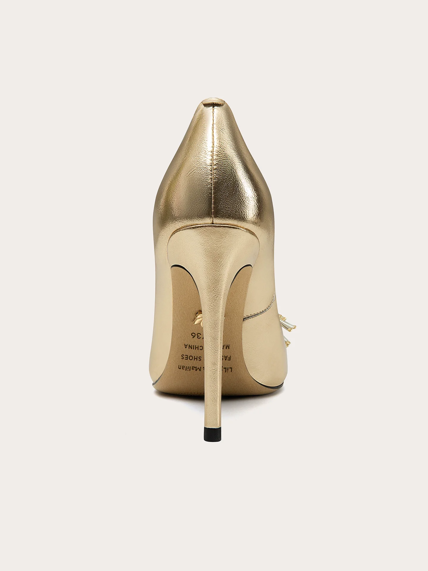 Spring new pointed gold leather beaded tassel flower single shoes banquet large size small size slim heel high heels women shoes