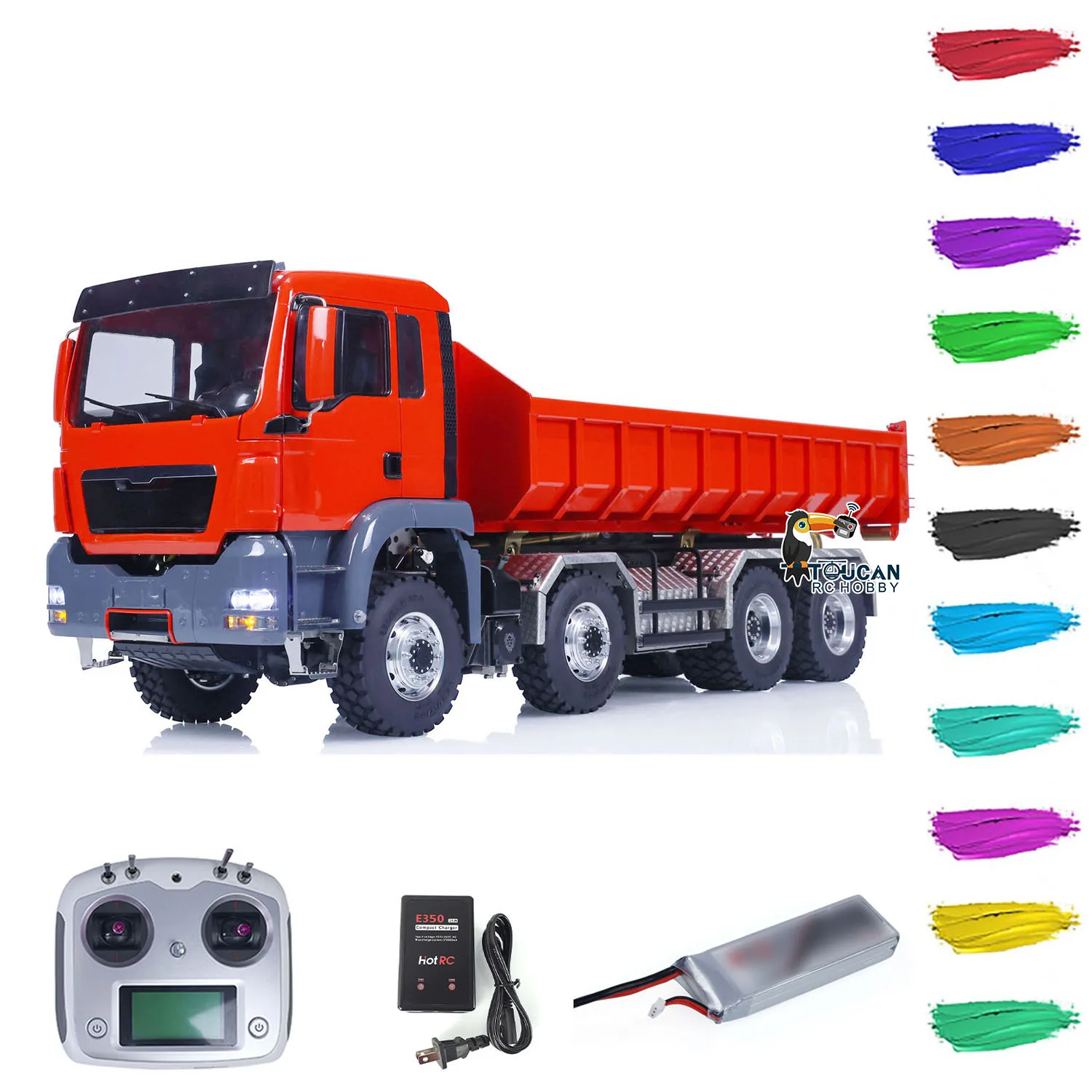 Toys 1/14 8x8 Metal LESU Hydraulic RC Roll On/Off Dump Truck TOUCAN Ready to Run RTR Painted Finished Full Dumper Cars Vehicle