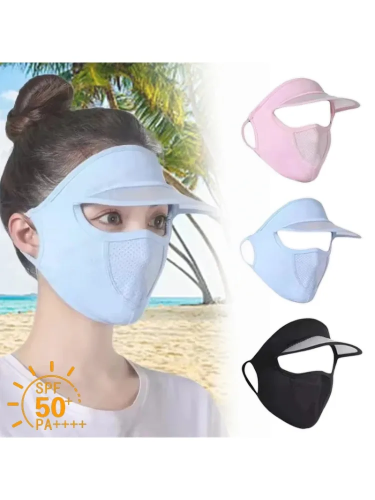 AliExpress NONE Summer Sunscreen Ice Silk Mask UV Protection Face Cover Sunscreen Veil Face with Brim Cycling Sun Protection Hats Caps