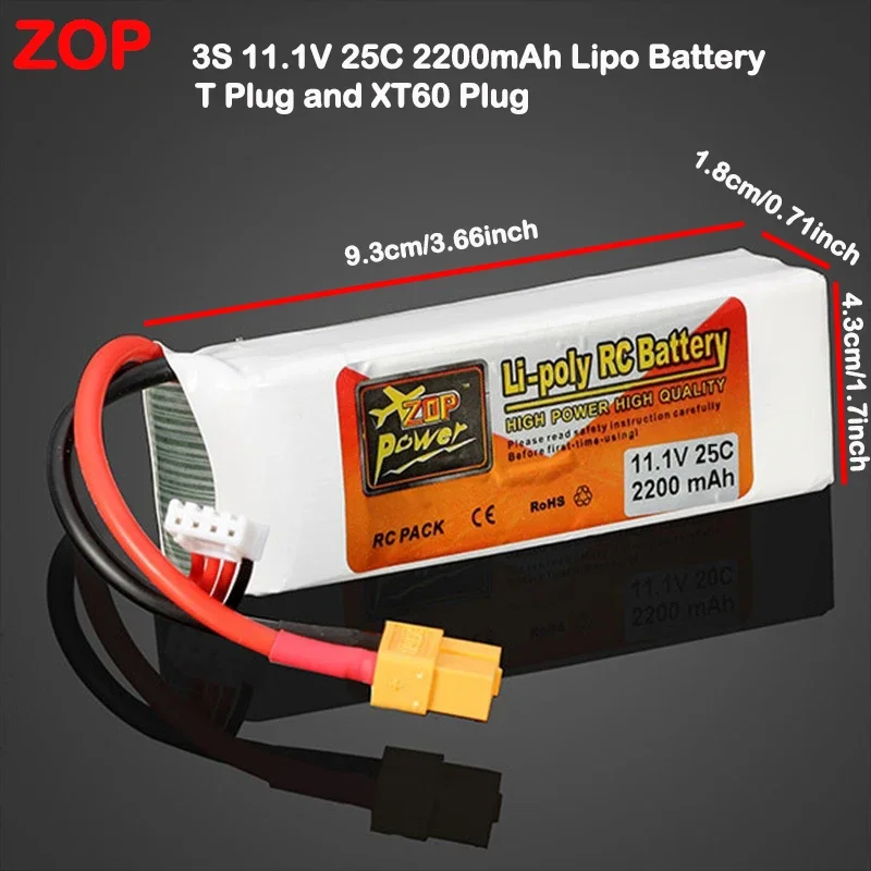3S 11.1V RC Lipo Battery 2200mAh 25C for RC Aircraft Quadrotor Drone Airplane Ship Gun Model Lithium Batteries with T/XT60 Plug