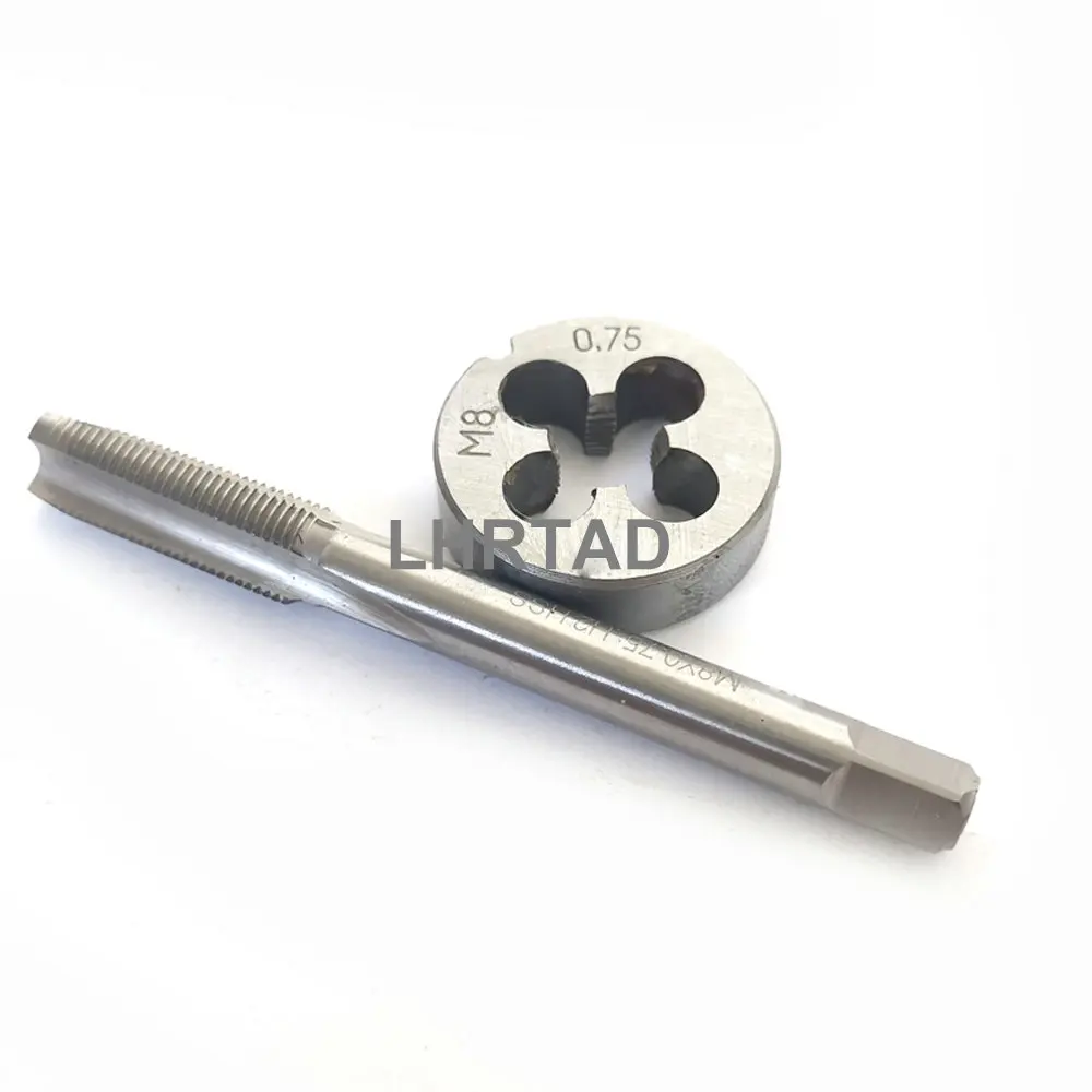 

2PCS Left hand Straight Flute Taps and round Dies set M8X1.25 M8X1 HSS Metric Screw Thread Hand Machine plug ISO tap die M8X0.75