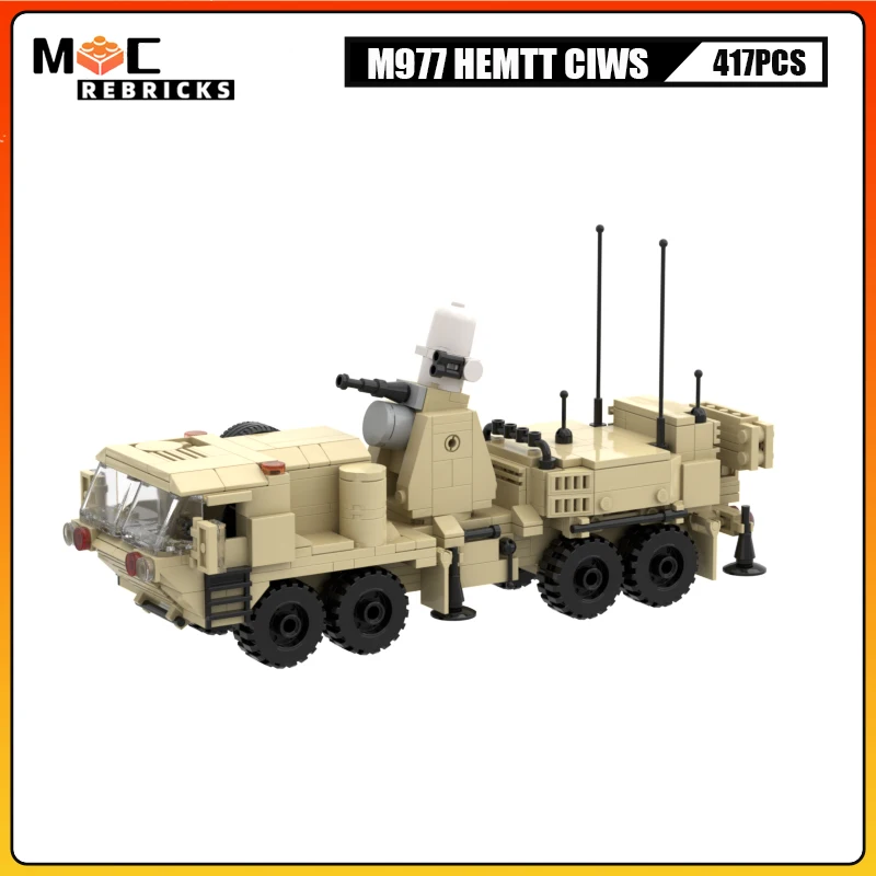 MOC Block Building M977 HEMTT Phalanx Weapon System WW2 Military Equipment Tactical Truck Vehicle Bricks Toys Children\'s Gifts