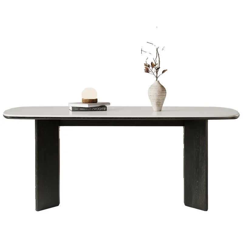 

Modern minimalist Deli, Fengchun white rock slab dining table for home use, ash wood solid wood rectangle, medieval style