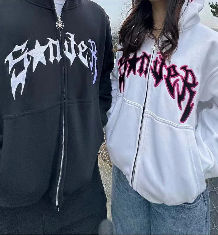 2025 Fashion Hoodie Punk Gothic Hoodie Zipper Men's and Women's Autumn/Winter Harajuku Casual Sweatshirt Jacket Street Wear