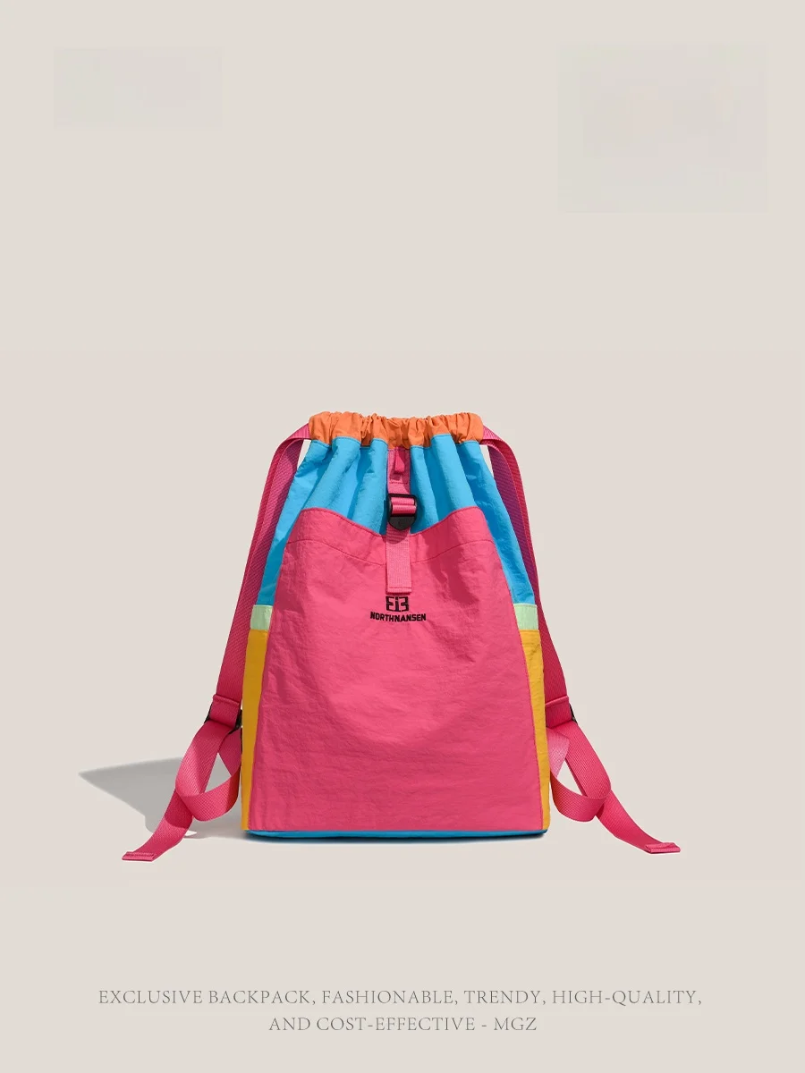 MGZ New Dopaamine Color Block Outdoor Leisure Large Capacity Lightweight Unisex Drawstring Backpack Soft Material Spring Season