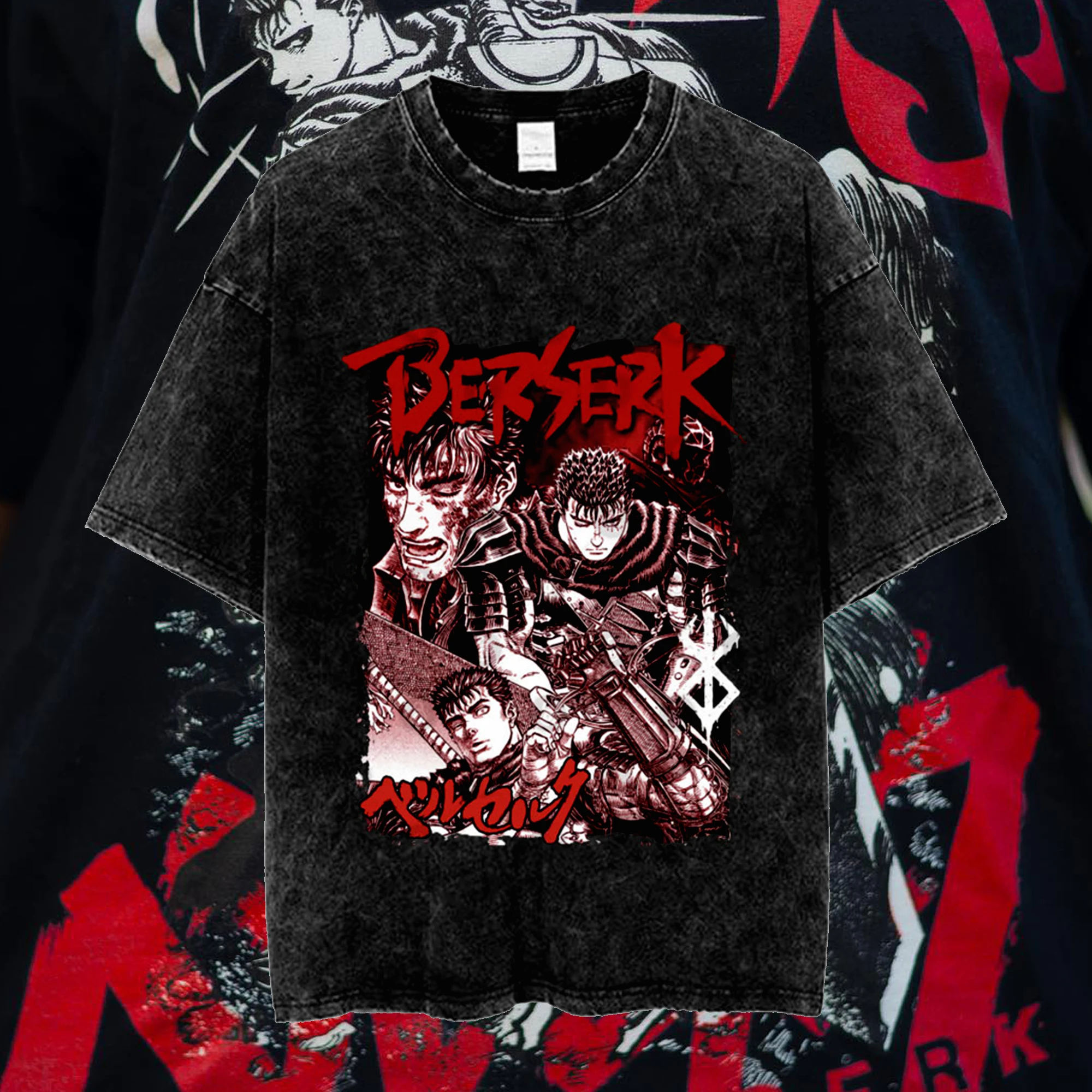 خمر غسلها أنيمي Berserk الشجاعة تي شيرت المبارز جاتسو التضحية Zodd تي شيرت الرجال النساء القطن عادية المتضخم قمم تي شيرت