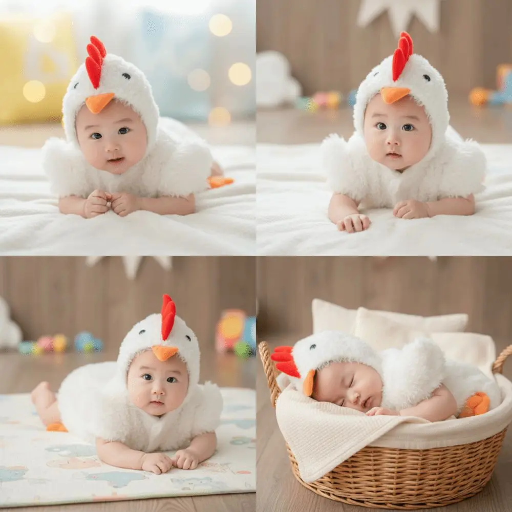 

Creative Chicken Baby Photography Suit Furry Romper Cute Design Infant Studioshoot Outfits Unisex Animals Bodysuit Hat Set