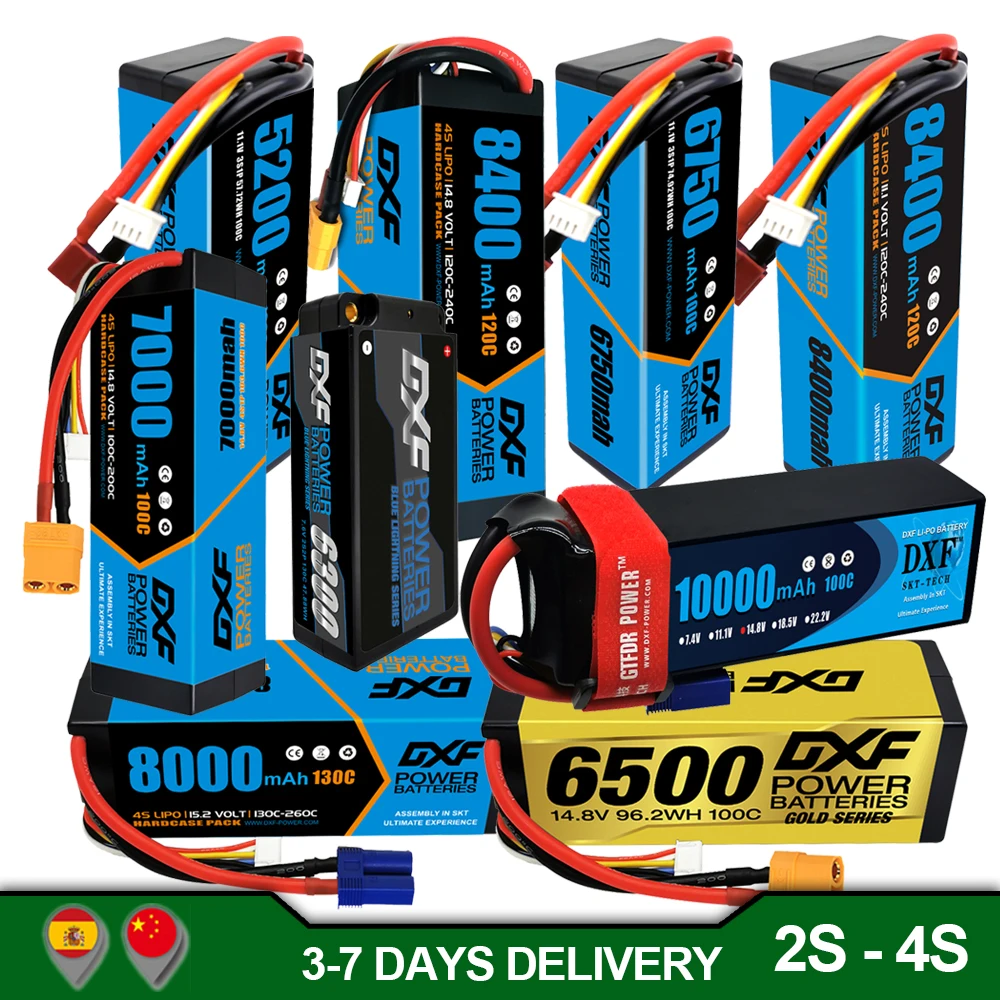 DXF battery 2S 3S 4S 6S Lipo 7.4V 11.1V 14.8V 15.2V 22.2V 10000mah 8400mah 6500mah 8000mah 7000mah 6200mah 100C 120C for RC Car