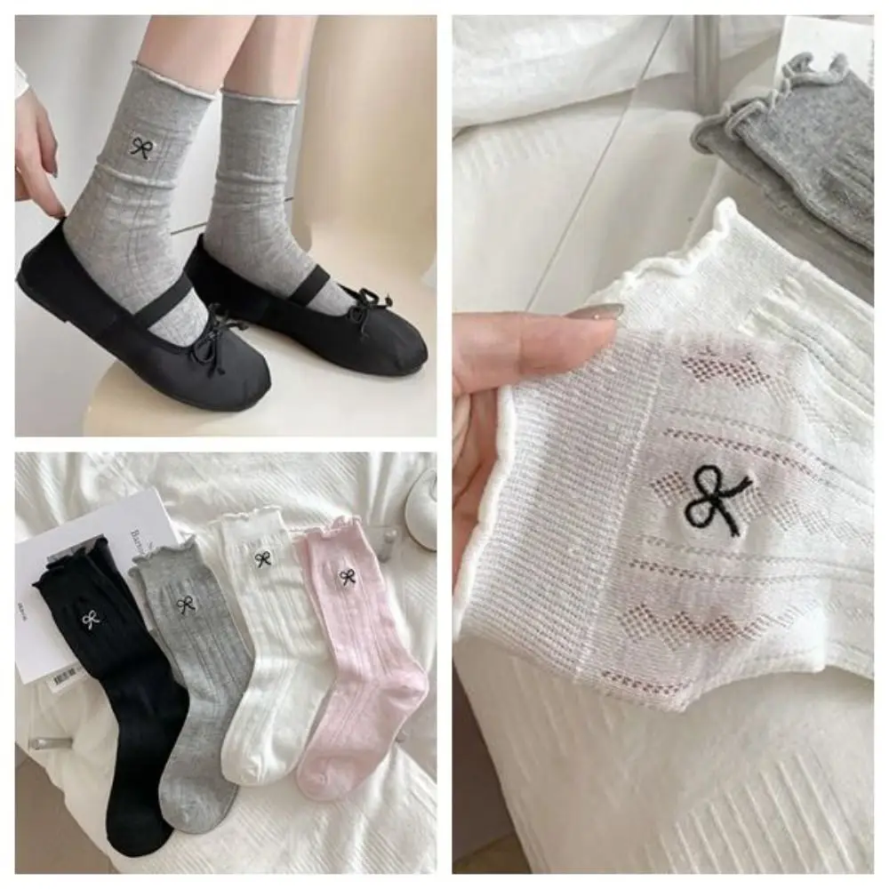 Neue atmungsaktive Schleife Socken Y2K dünne lange Socken süße Frühling Sommer süße Strümpfe