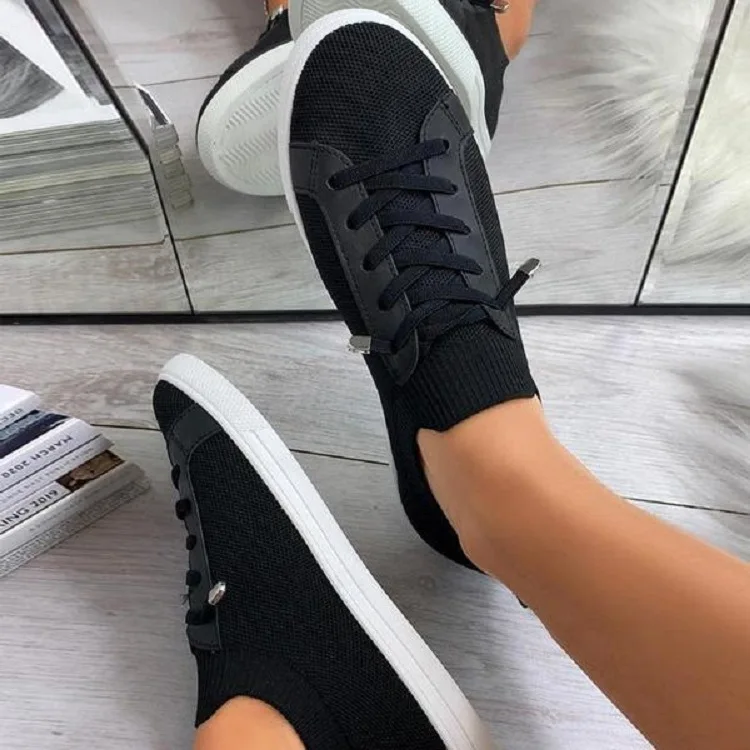 Zapatos Planos Women Shoes 2022 Breathable White Shoes Lace Up Flats Women Mesh Sneakers Socofy Size 43. Loafers Zapatillas Mujer