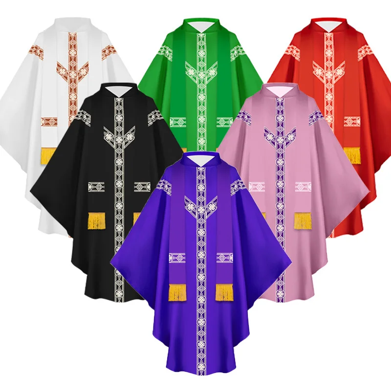 

Halloween Priest Celebrant Chasuble Catholic Church Father Mass Vestments Robe with Tassel Monk Church Costume for Men Women