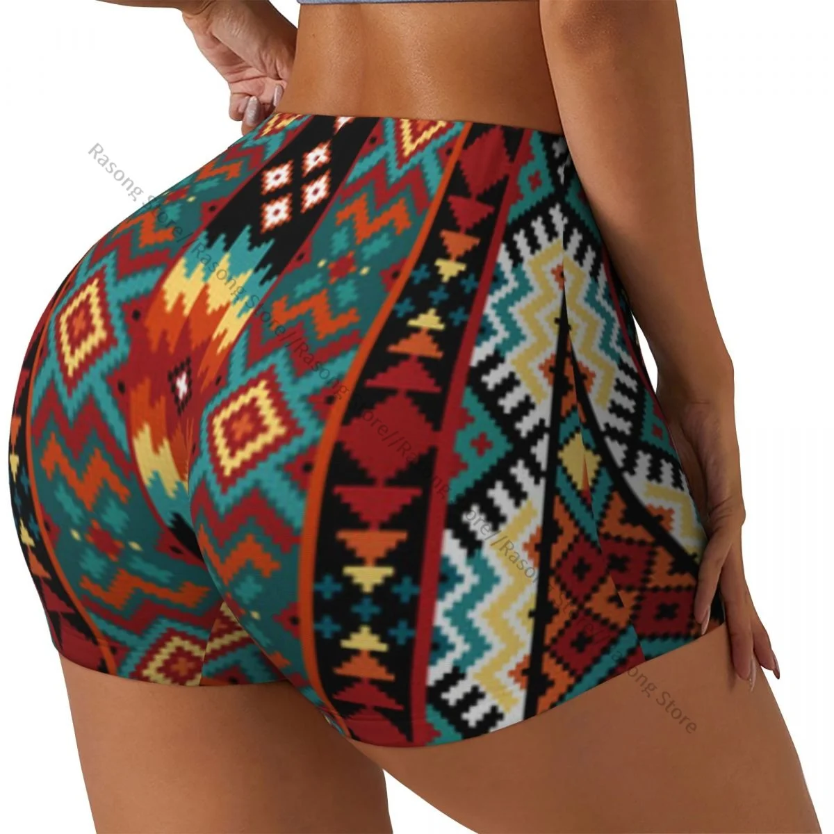 Push-Up Kurze Elastizität Scrunch Butt Geometrische Ethnische Navajo Ornament Laufshorts Sport Shorts Damen Kleidung Gym