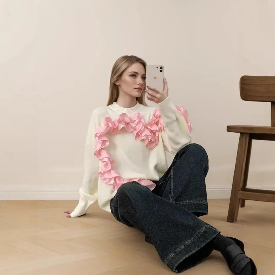 

3D Floral Knitted Loose Women's Sweater Casual Sle off oulder Svel Vest Autumn Winter Faion Trend Lazy Sle