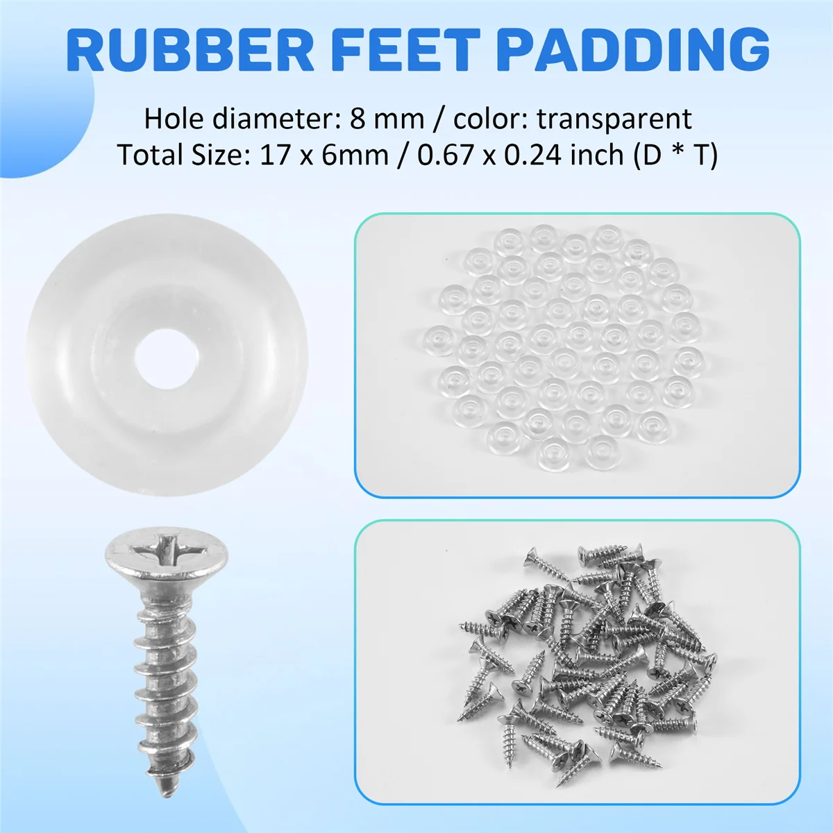 A99U 50pcs Furniture Table Chair Leg Protectors Feet Padded Rubber 17mm x 6mm