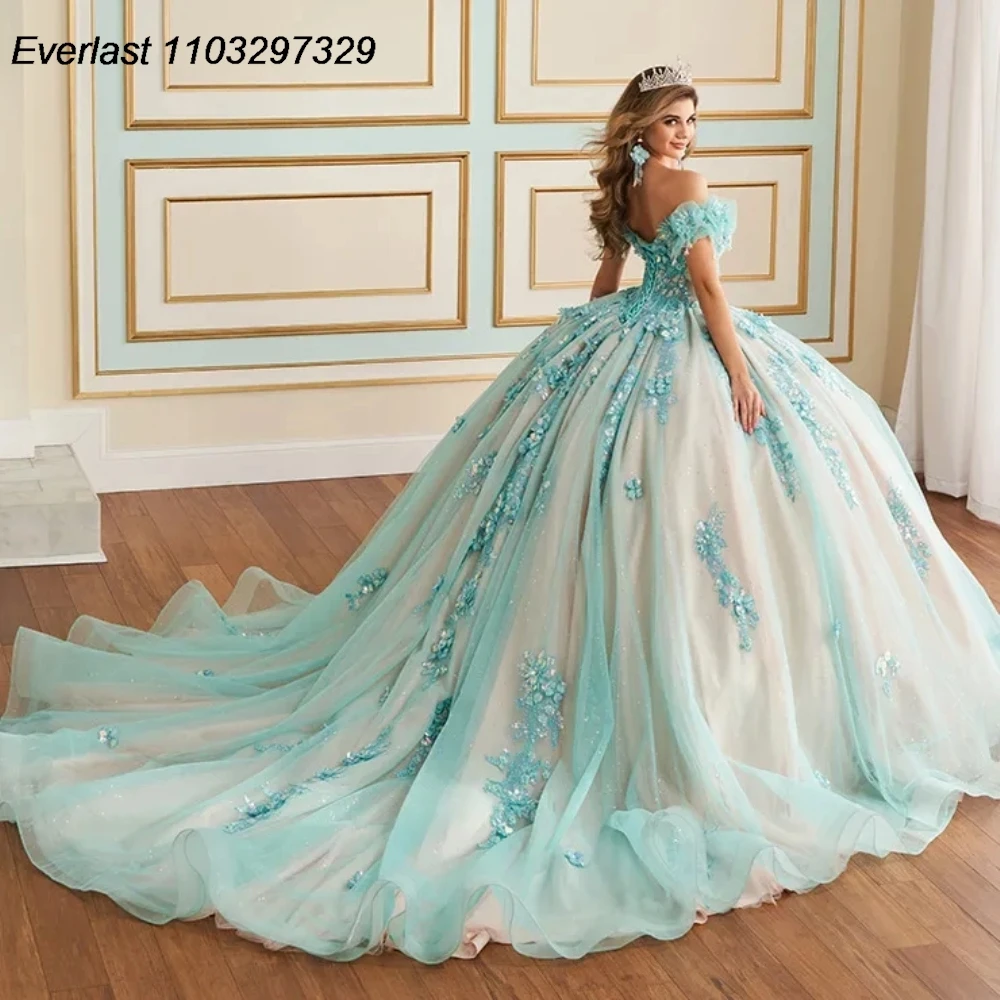 EVLAST Customized Lavender Quinceanera Dress Ball Gown Lace Applique Beading Mexico Cape Sweet 16 Vestidos De 15 Anos TQD844