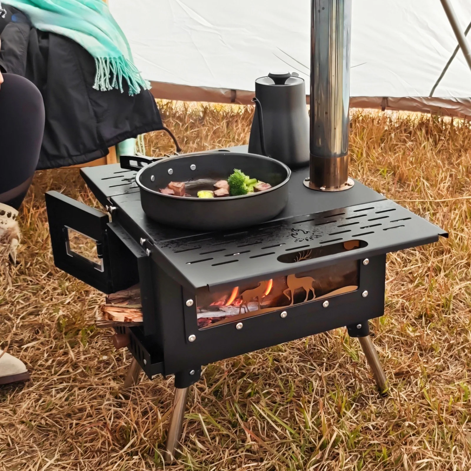 

Pellet Tent Stove Outdoor Pellet Fire Heater Portable Fuel Furnace Smokeless Fire Wood Heater for Cooking and Camping Heating