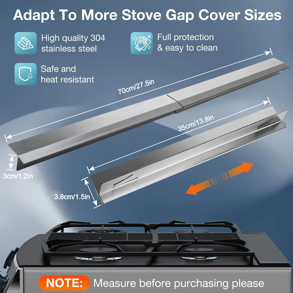 2pcs Stainless Steel Stove & Counter Top Gap Covers - Oven Gap Filler Kit Heat Resistant Slide-in Range Trim Guard for Seamless