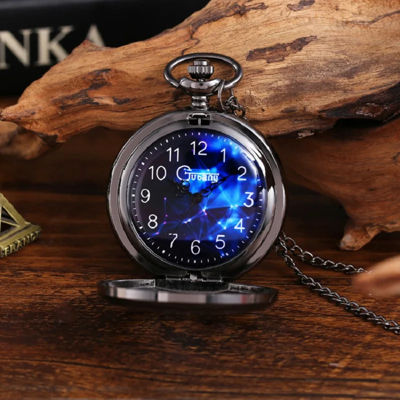 12 Types New Fashion Alloy Black Starry Sky Hollow Retro Pocket Watch Creative Gift Necklace Clock Chain Watches Birthday Gifts