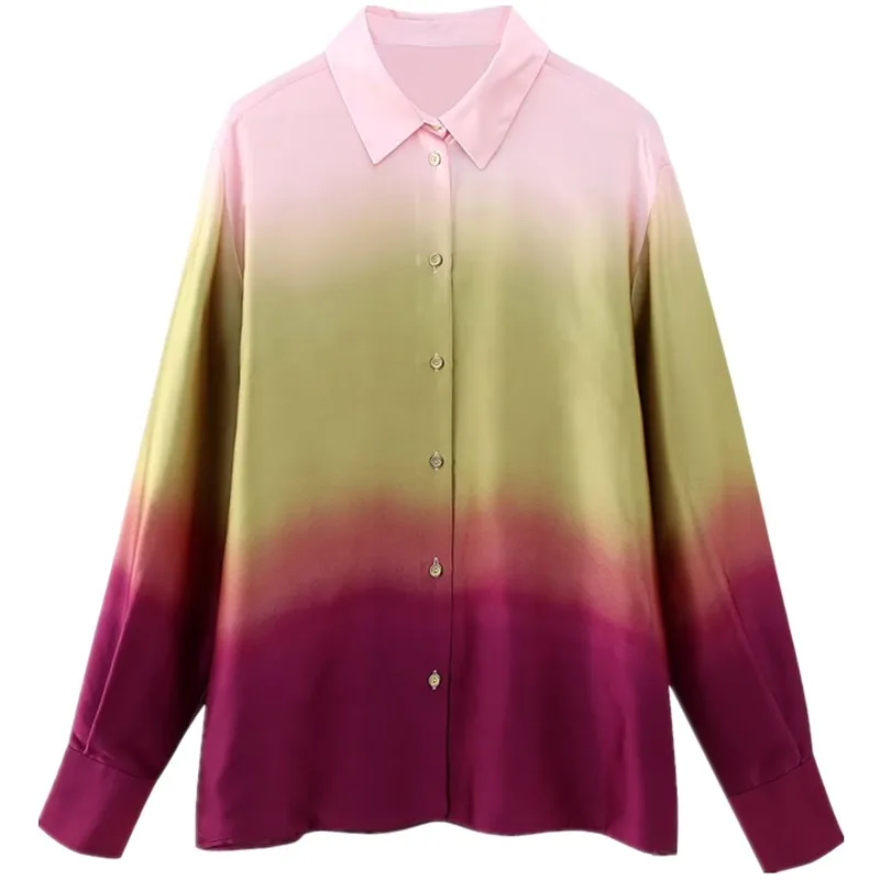 

Fashionable Loose Long Sleeve Tie Dye Print Shirt Spring New Arrival Women's Clothing Collar Button Detail Other Materia...