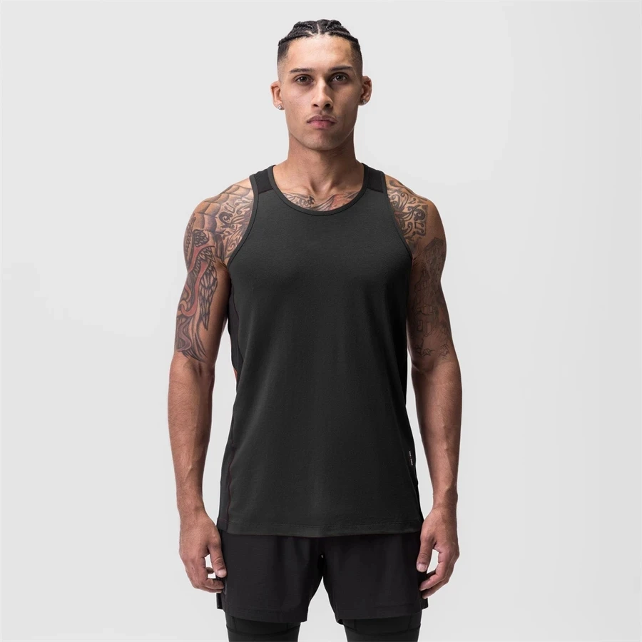 2023 New Men Tank top Gym Mesh splice Workout Fitness Bodybuilding sleeveless shirt clothing Sports Singlet vest men Undershirt