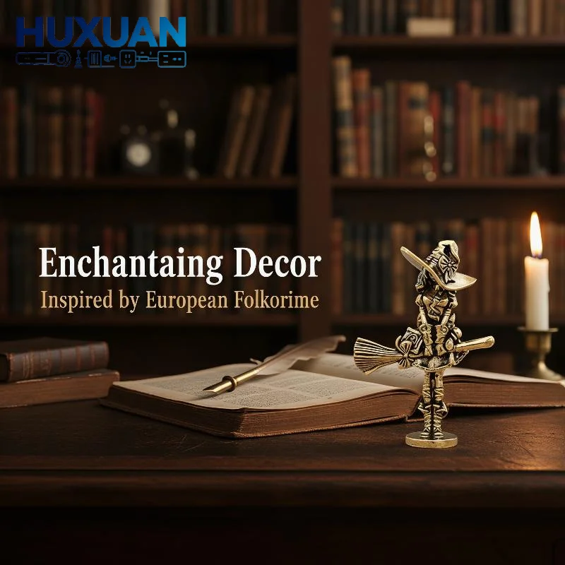 Brass Witch Figurine Durable Hand Polished Retro Ornament for Halloween Home Desk Decor Unique Gift