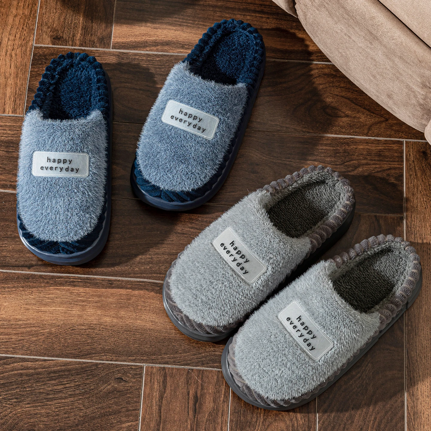 Winterwarme Hausschuhe für Damen und Herren, dicke Plüsch-Plateauschuhe aus EVA, leise, rutschfest, für drinnen und draußen, gemütliche Schlafzimmer-Pantoletten – Detail 4