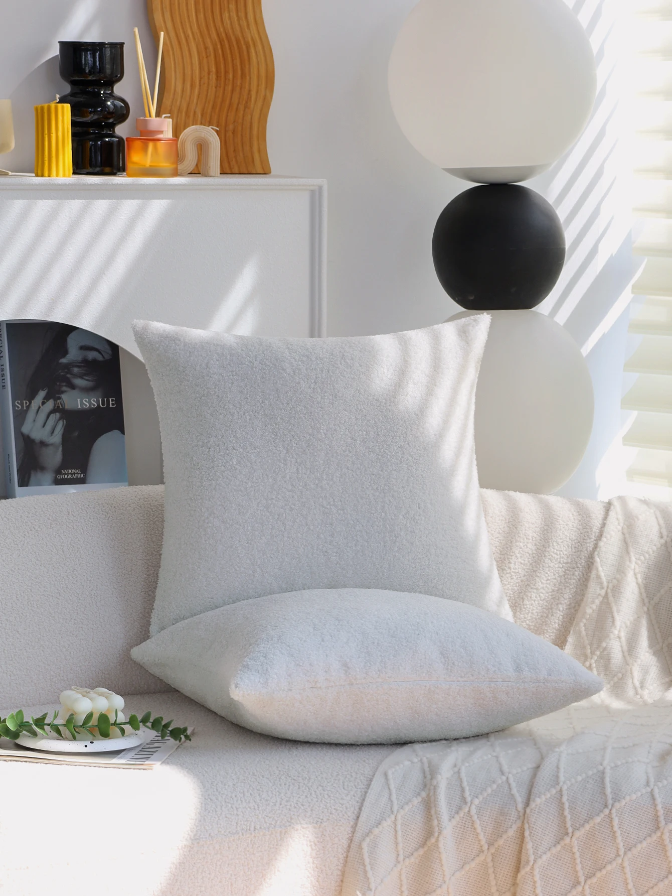 Teddy Faux Fur Pillow Cover 45x45cm Luxury Home Decor with Hidden Zipper, Fluffy Cozy Decorative Cushion Covers for Living Room