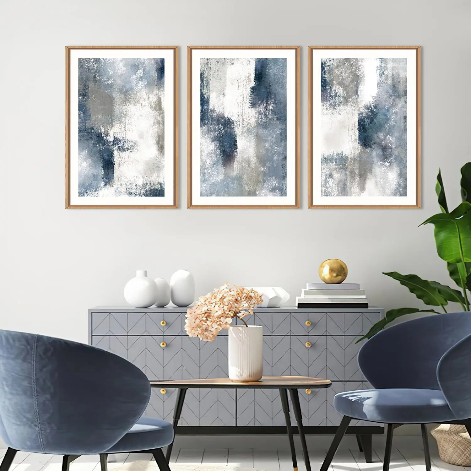 

3pcs Abstract Navy Blue-gray Canvas Poster Wall Art, Minimalist Color Block Shape Artworks, Living Room Bedroom Home Decoration