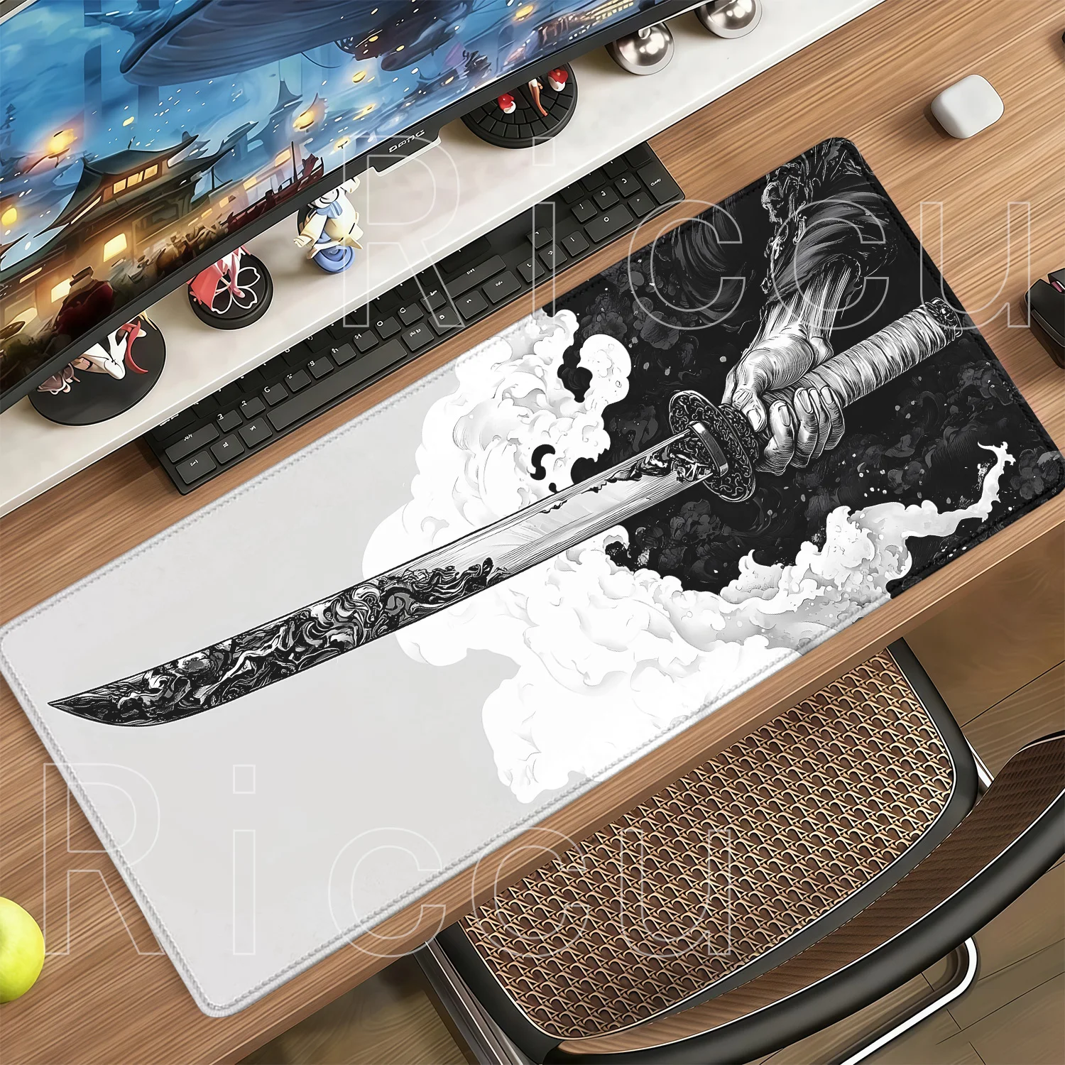 Japanese Katana Samurai Mouse Pad Large Computer Office Rubber Anti-slip Gaming Keyboard Mousepad HD Printing Non-slip Desk Mat